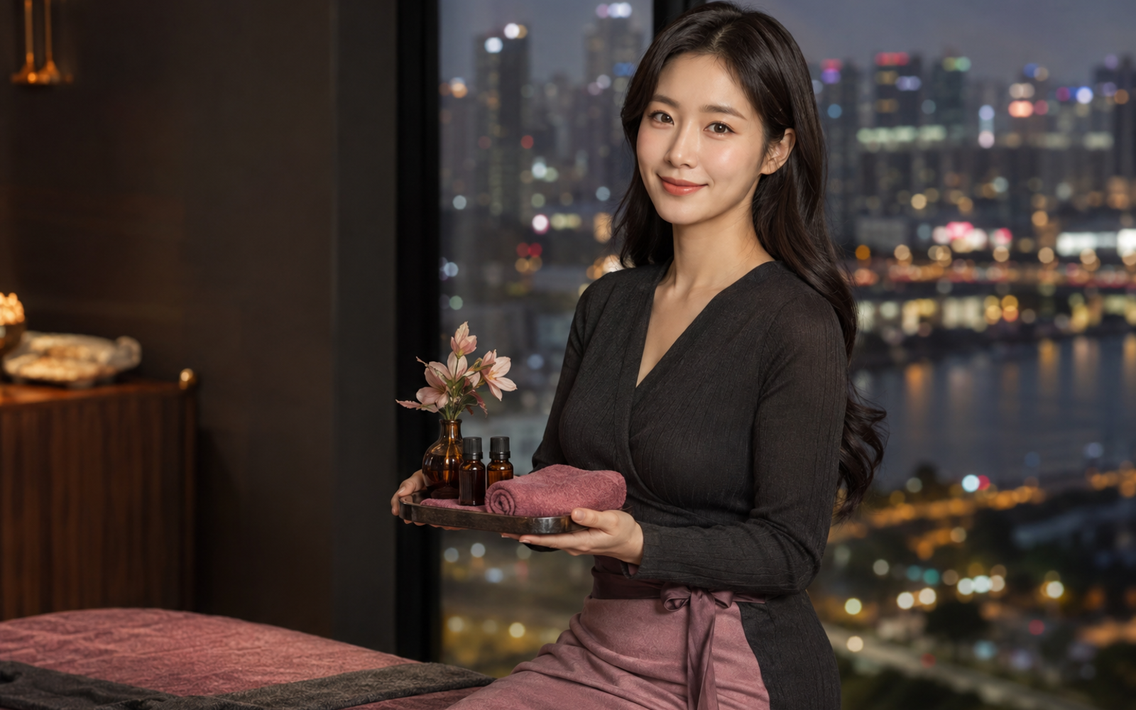 인천 남동구 방문 홈케어를 안내하는 젊은 성인 한국 여성 관리사